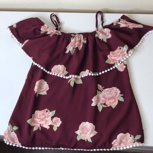 maroon floral off shoulder top